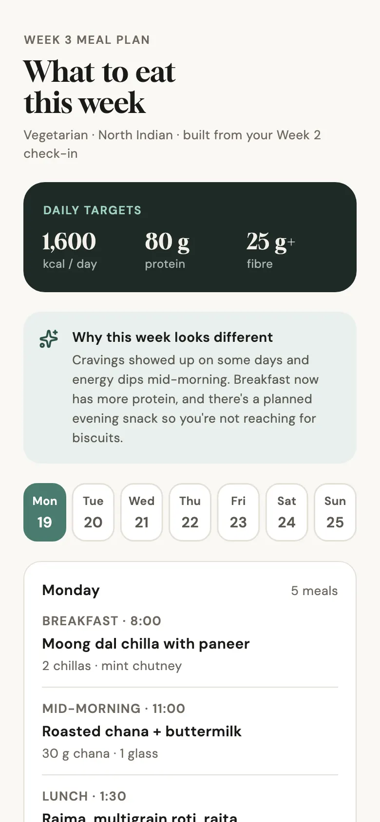 Ten8 weekly meal plan screen